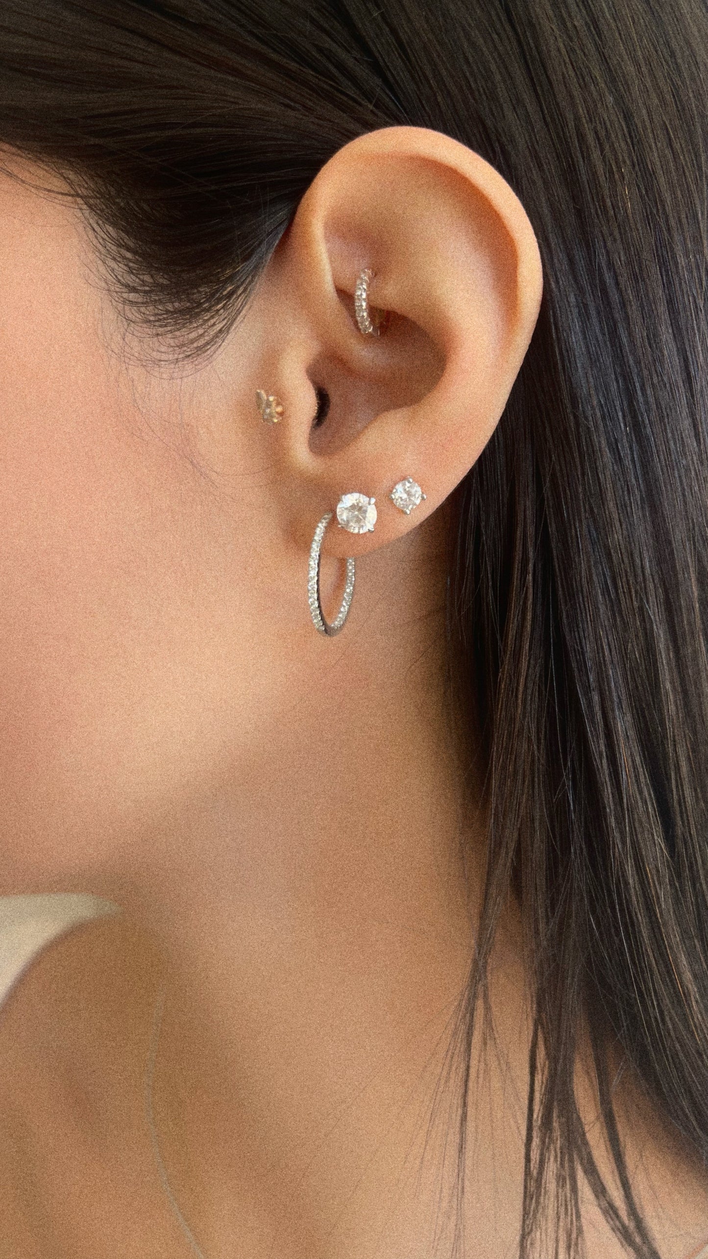 Diamond hoops Earrings L 14K | 14K עגילי חישוק יהלומים L