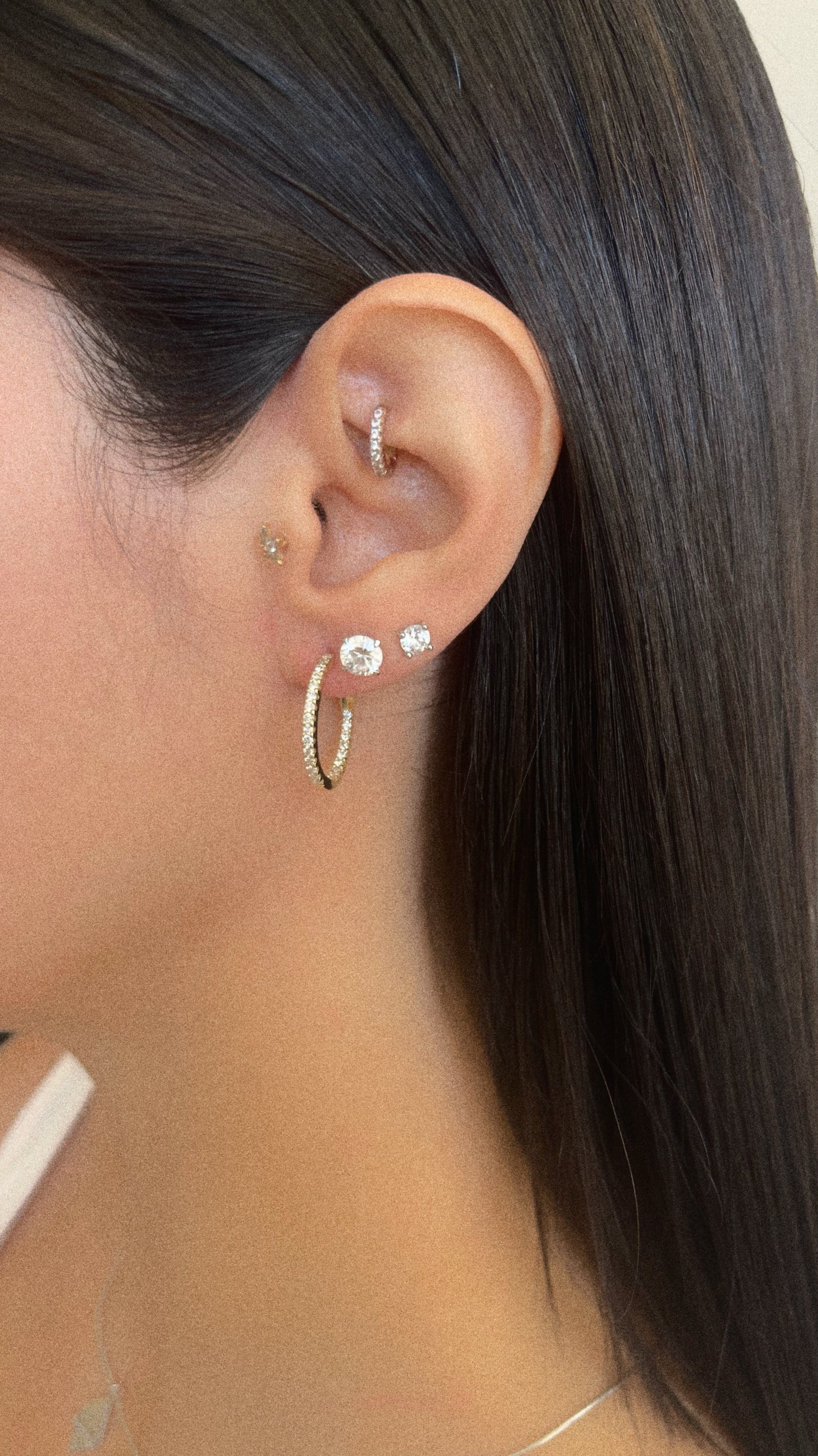 Diamond hoops Earrings L 14K | 14K עגילי חישוק יהלומים L
